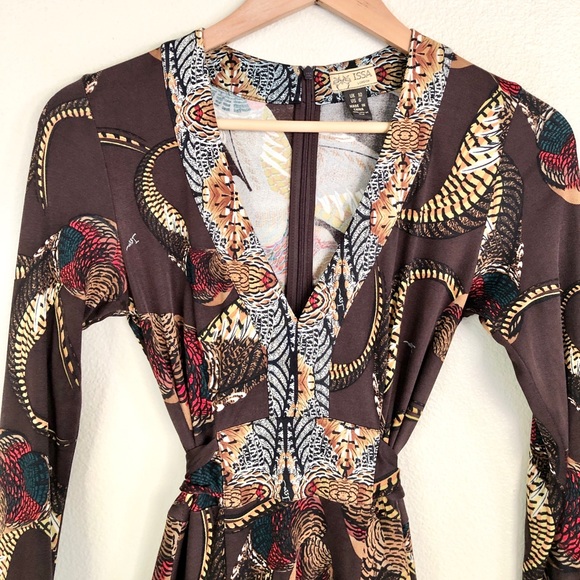 ISSA LONDON 100% Silk Feather Animal Print Brown A-Line Dress - Picture 2 of 5